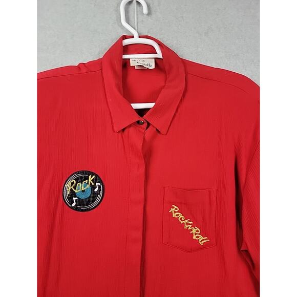 Vtg Niki & Danielle Rock N Roll Red Embroidered SS Button Up Shirt Plus 22W - Picture 3 of 12